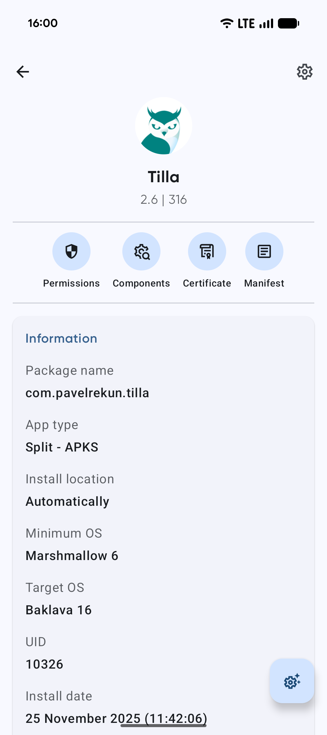 应用详情信息卡，App type 字段标注为 Split - APKS